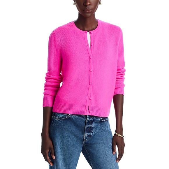 C by Bloomingdale's Women Ultra Pink Cashmere Crewneck Cardigan Sweater Size M - Picture 1 of 6